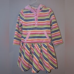 🍭 Vintage Gymboree Candy Shoppe Colorful Pink Striped Hooded Dress Toddlers 2T